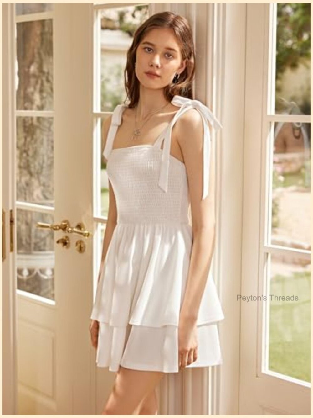 Sleeveless Smocked Tiered Mini Sundress with Tie Straps Square Neck - Picture 3 of 7